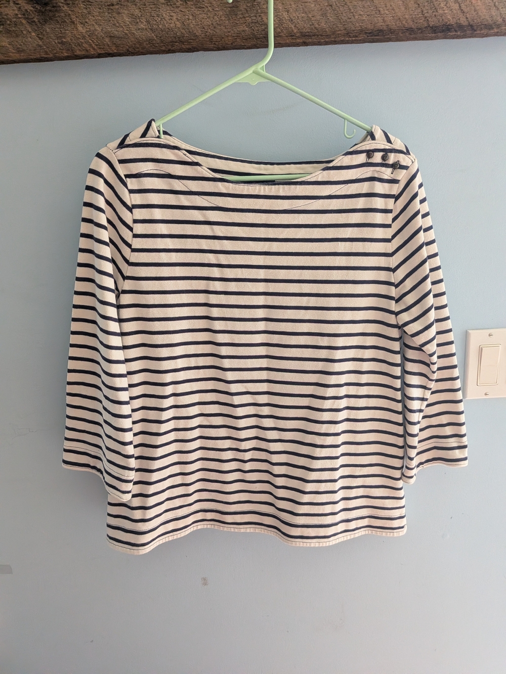 GAP Striped Boatneck Long Sleeve Top - White & Black/Navy